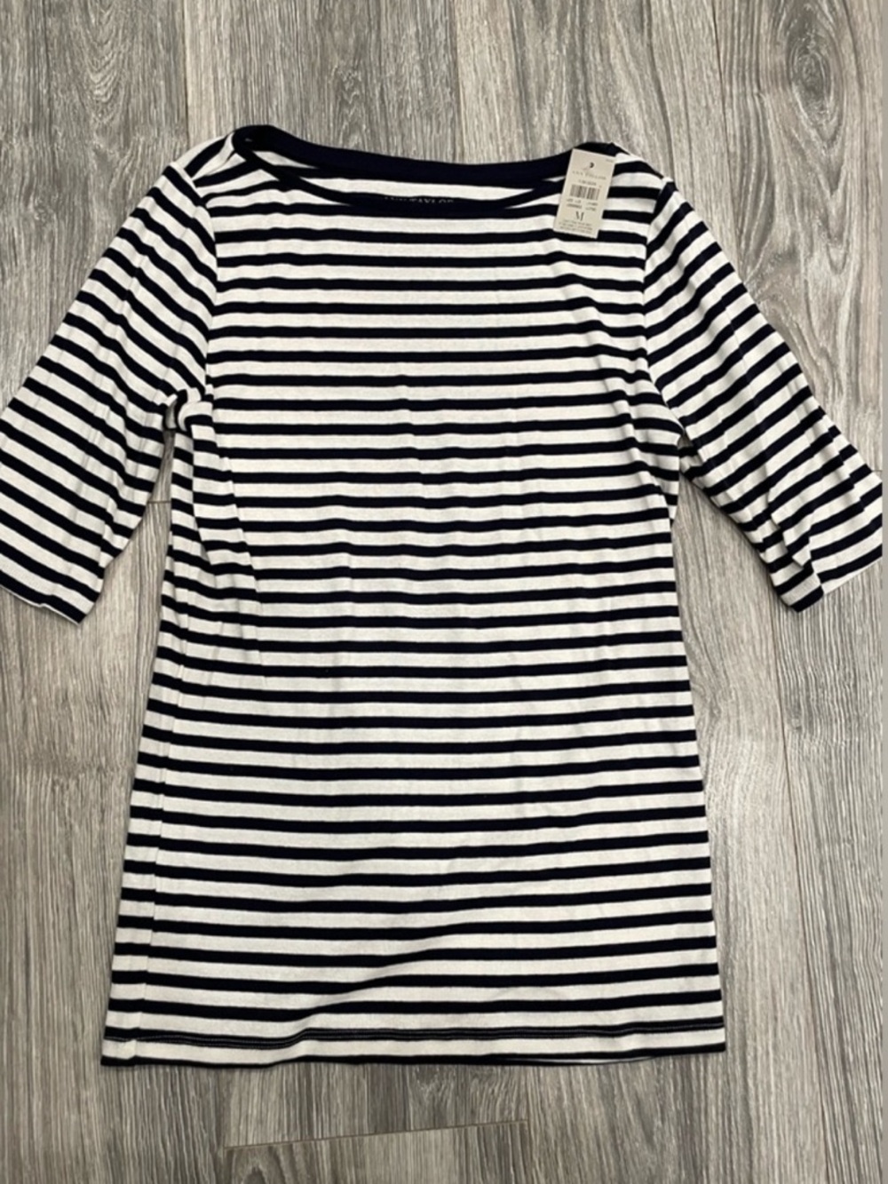 Ann Taylor Navy & White Stripe 3/4 Length Sleeve - Medium